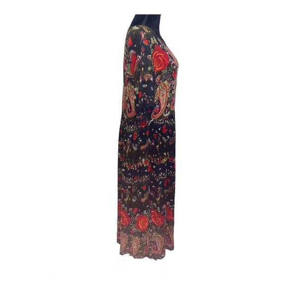 Vintage Maxi Dress Size Large Boho Rose Paisley Print Beaded Goth Whimsigoth - Picture 4 of 11
